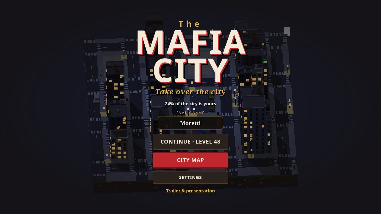 Mafia City title screen over a spinning diorama city